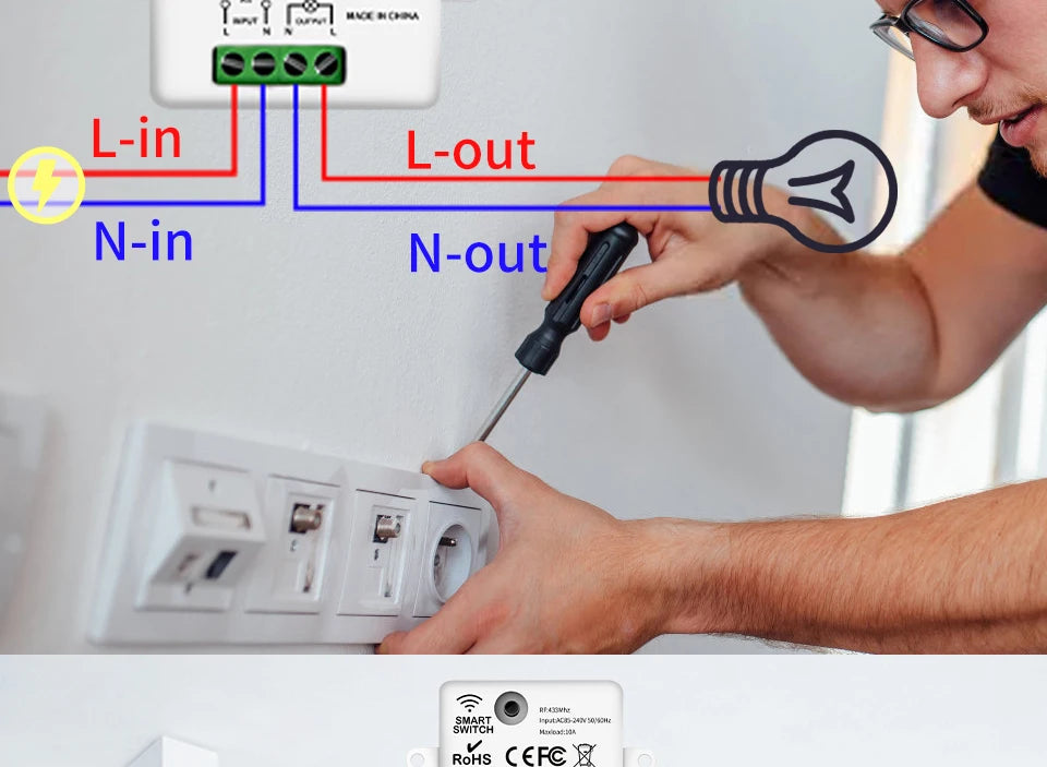 Zaarafy™ RF433 Wireless Remote Light Switch – 1/2/3 Gang, 10A 110V-220V, No Wiring Needed