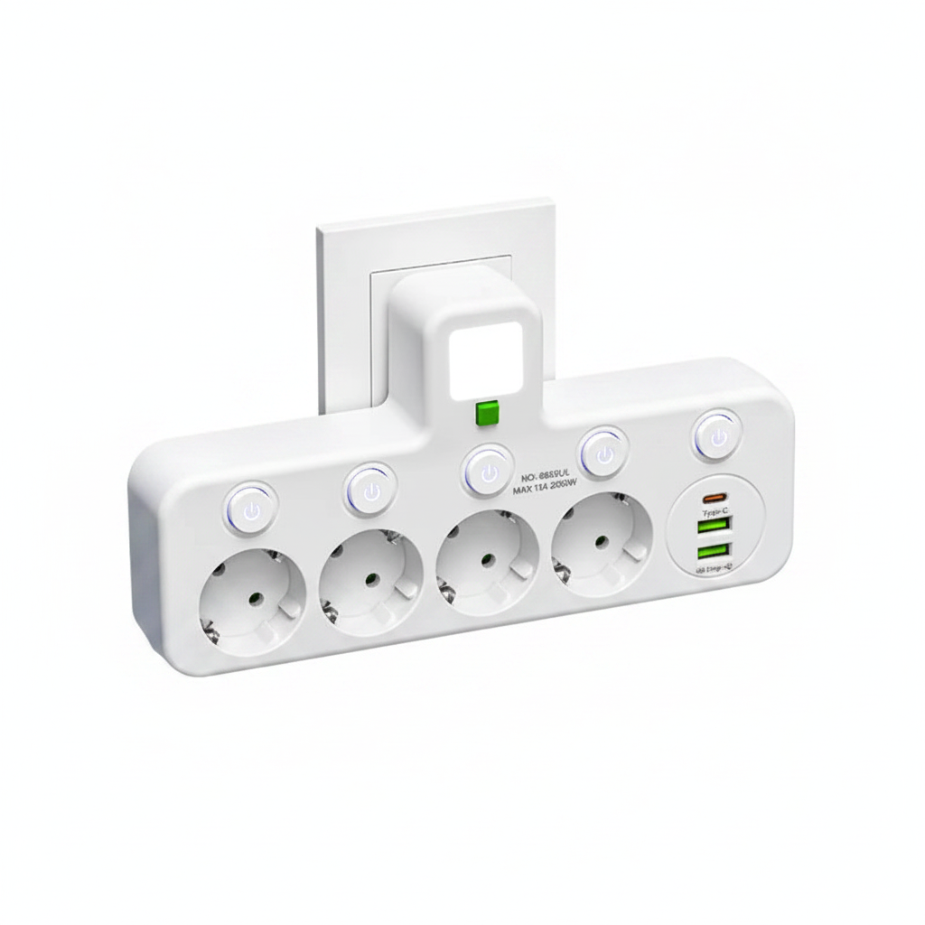 Zaarafy™ EU 4-Socket Outlet Extender with USB Type-C Ports – 2500W, CE Certified