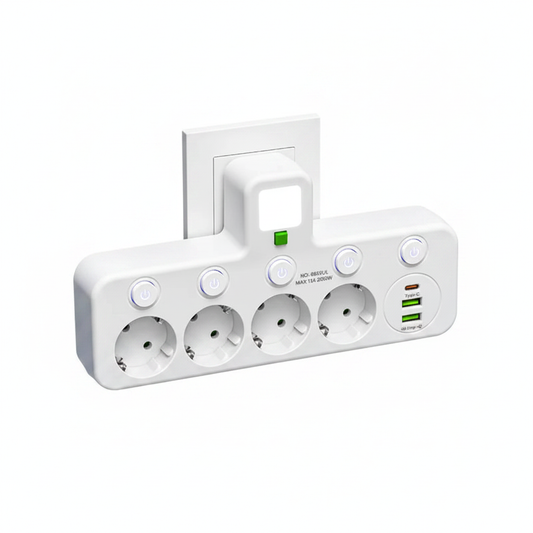 Zaarafy™ EU 4-Socket Outlet Extender with USB Type-C Ports – 2500W, CE Certified